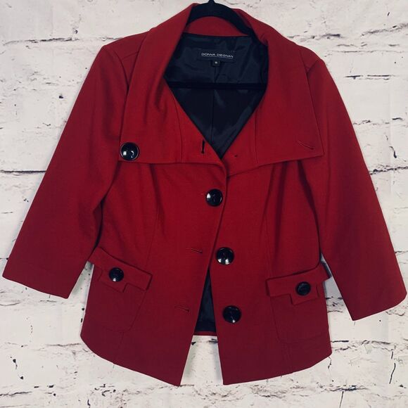 Donna Degnan Blazer Jacket size 10 Red Button Lined Stretch Made In USA Career - Picture 1 of 7